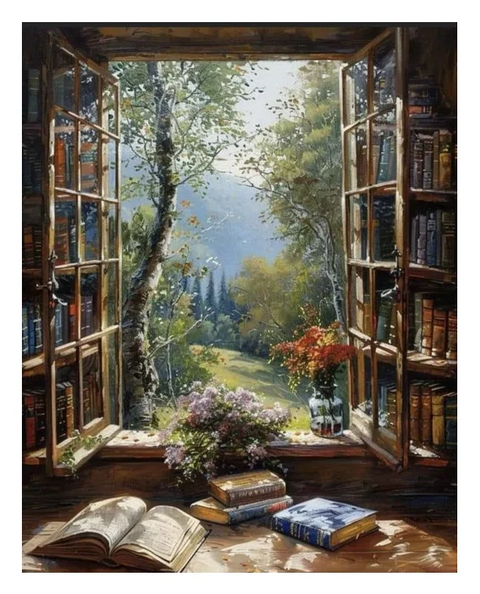 Obrázek produktu: Diamantový obrázek 30 x 40 cm - Výhled oknem do krajiny