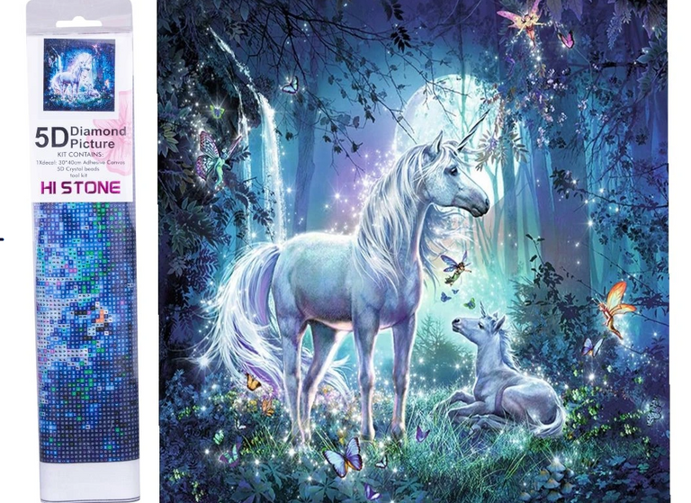 NORIMPEX Diamantové malování Jednorožci v magickém lese 30x40cm