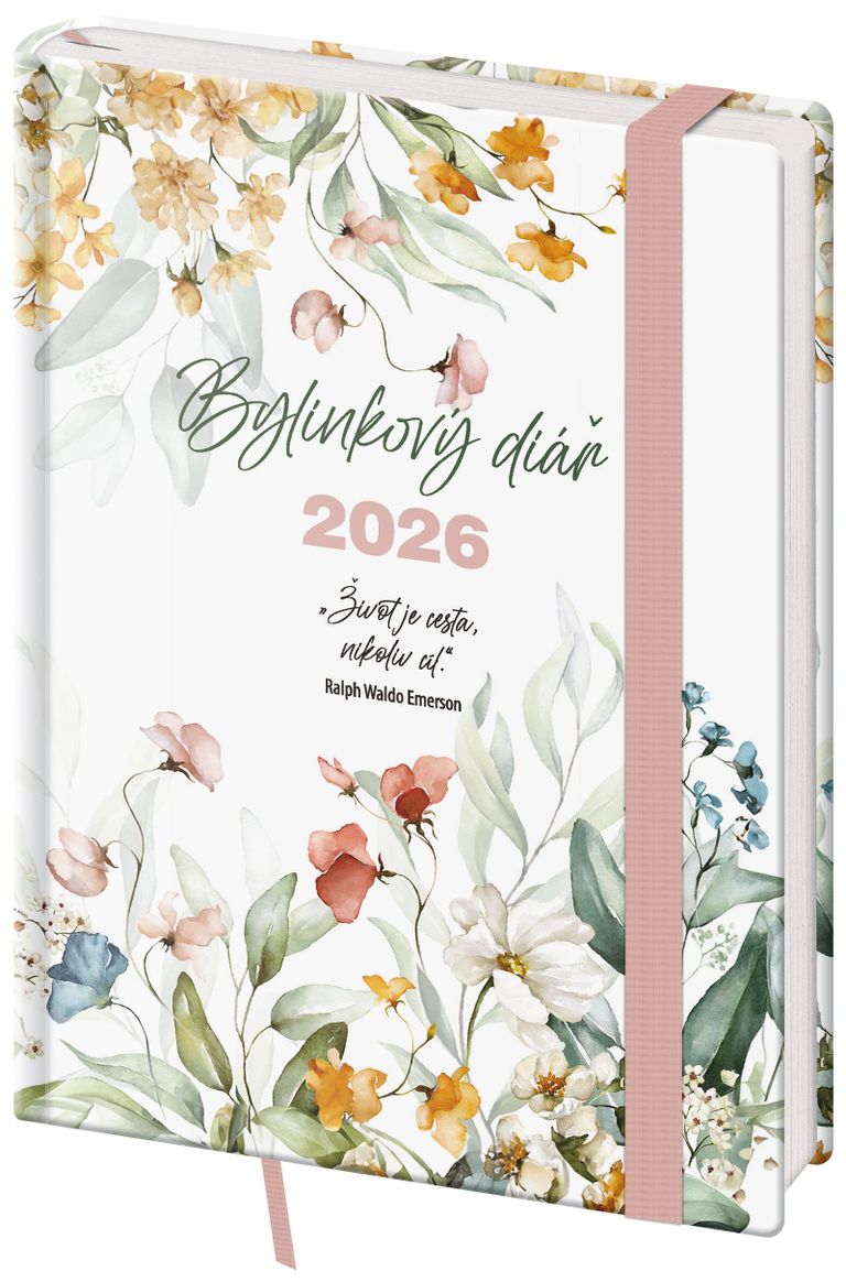 Týdenní diář 2026 B6 Bylinkový Flowers s gumičkou