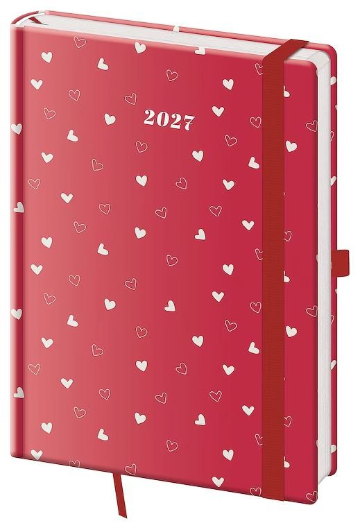 Diář 2027 týdenní A5 Vario - Hearts s gumičkou