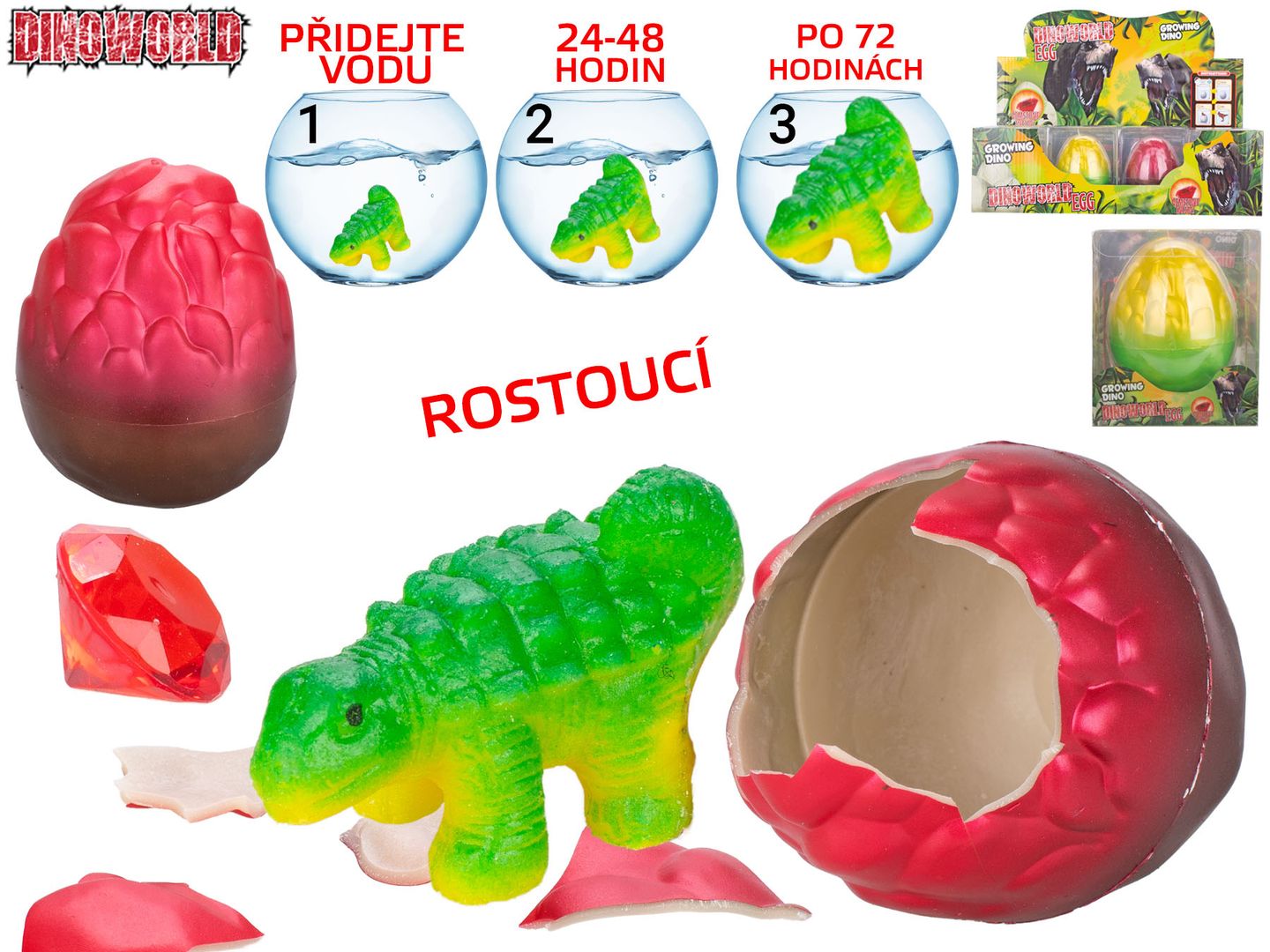 Dinoworld dinosaurus líhnoucí a rostoucí s drahokamem, mix druhů