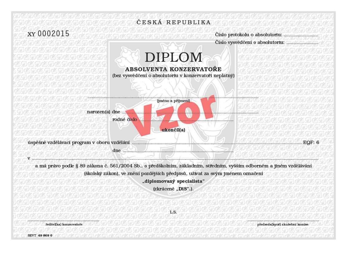 Diplom absolventa konzervatoře pro tisk QR kódu