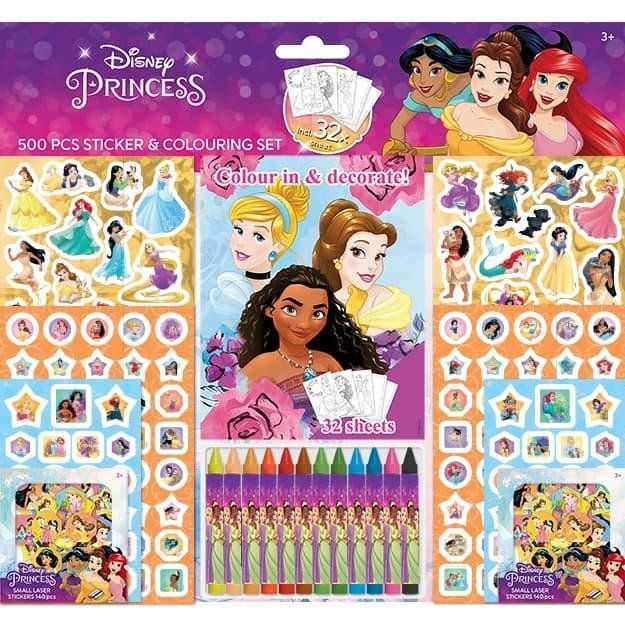 Samolepkový set s omalovánkami a voskovkami - Disney Princezny