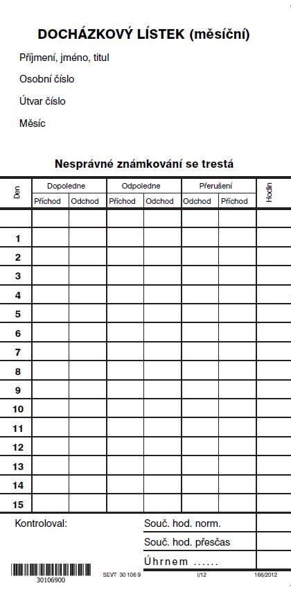 Levně Docházkový lístek měsíční