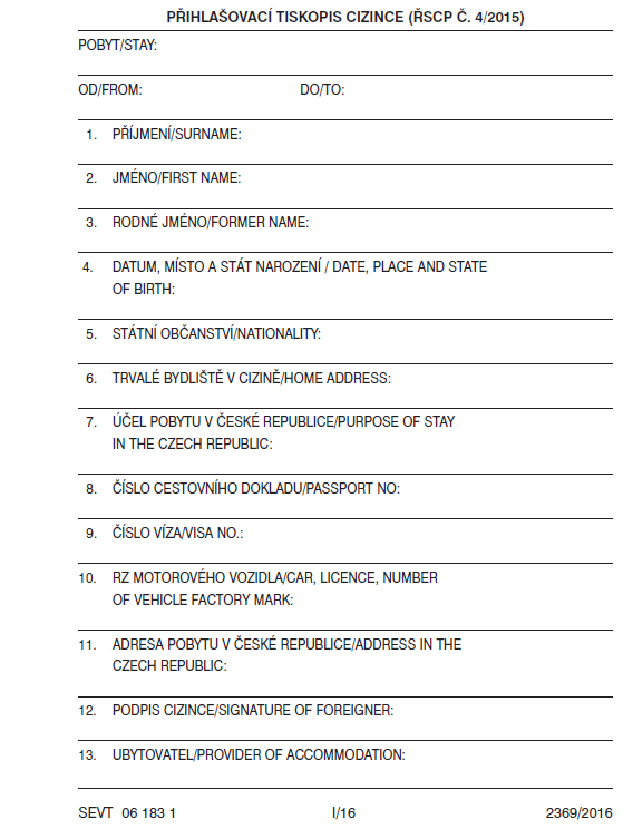 Domovní kniha (kniha ubytovaných) - samopropis