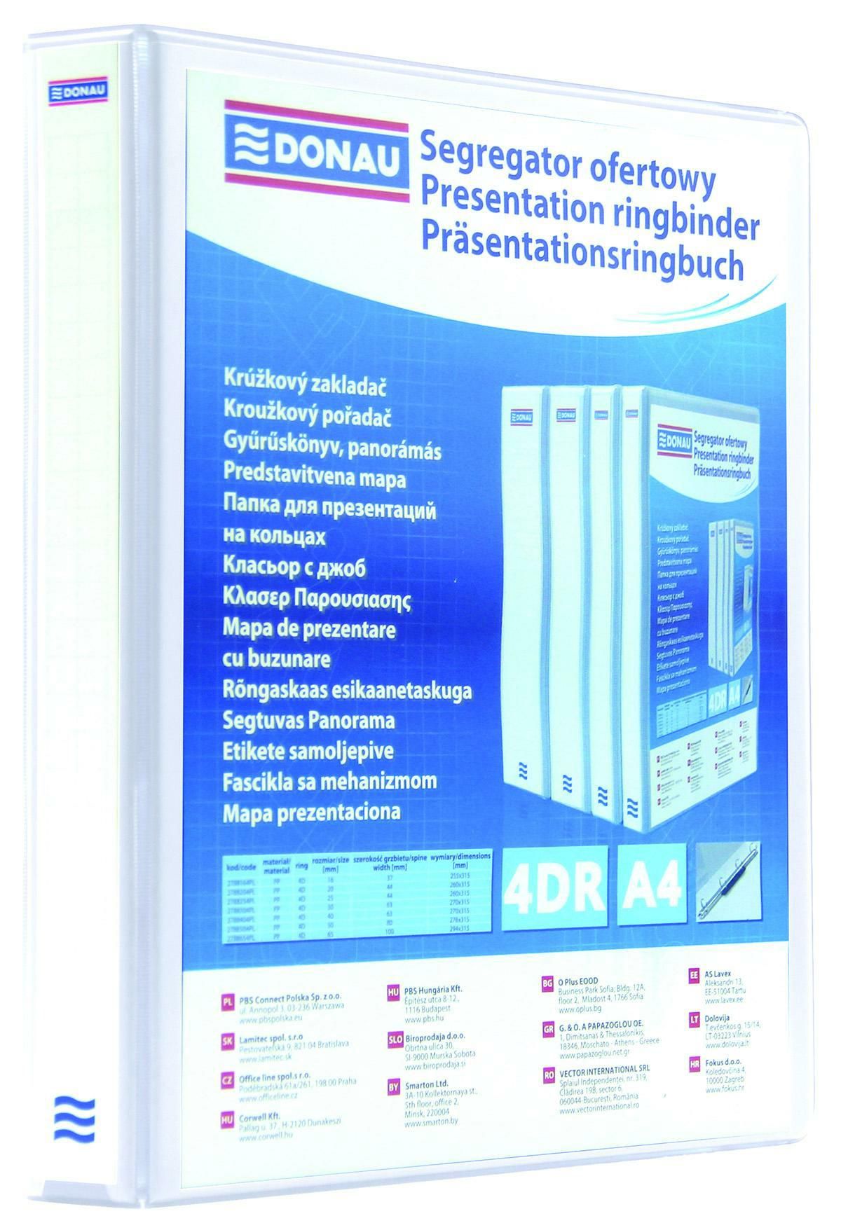 Donau Prezentační pořadač 4-kroužkový, A4, 4RD/30 mm, PP - bílý