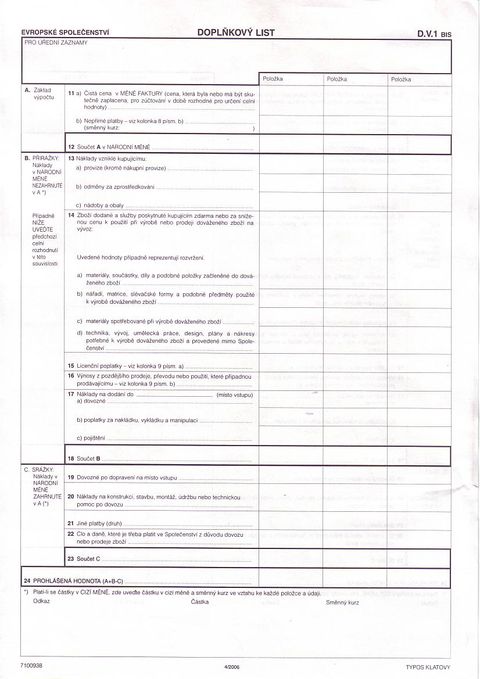 Obrázek produktu: Doplňkový list D.V.1 BIS