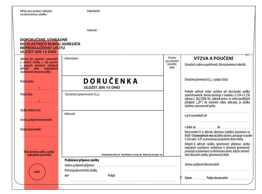 Doručenka červený pruh, zákoník práce