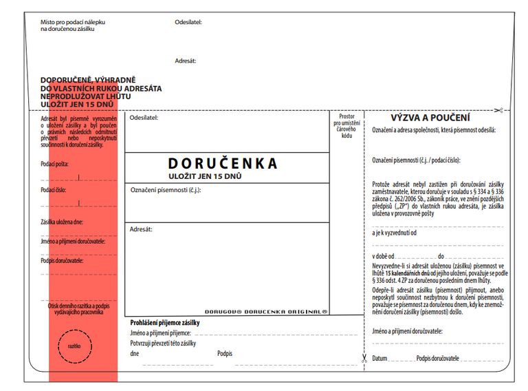 Levně Doručenka červený pruh, zákoník práce