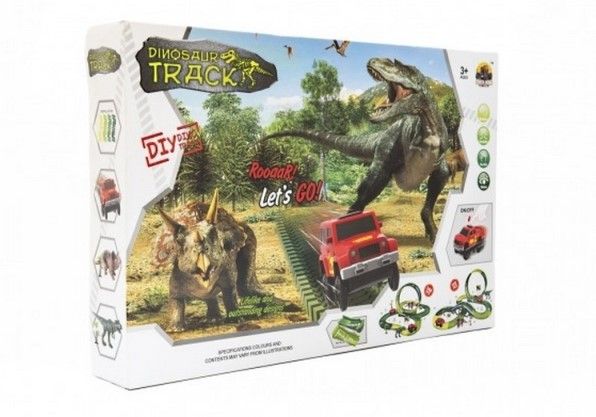 Dráha dino + auto, 172 dílů, na baterie s doplňky