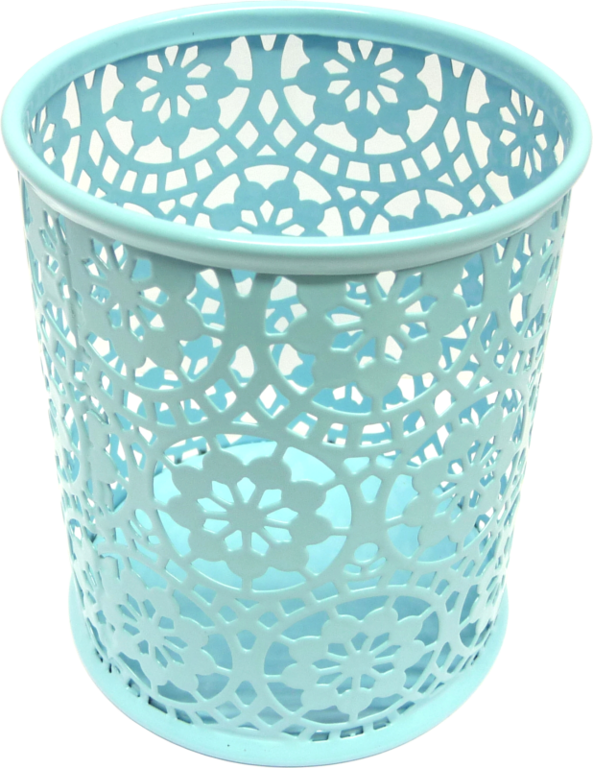 Drátěný stojánek na tužky kulatý, ornament - modrý