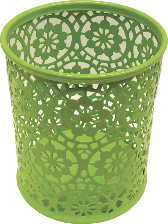 Levně Drátěný stojánek na tužky kulatý, ornament - zelený