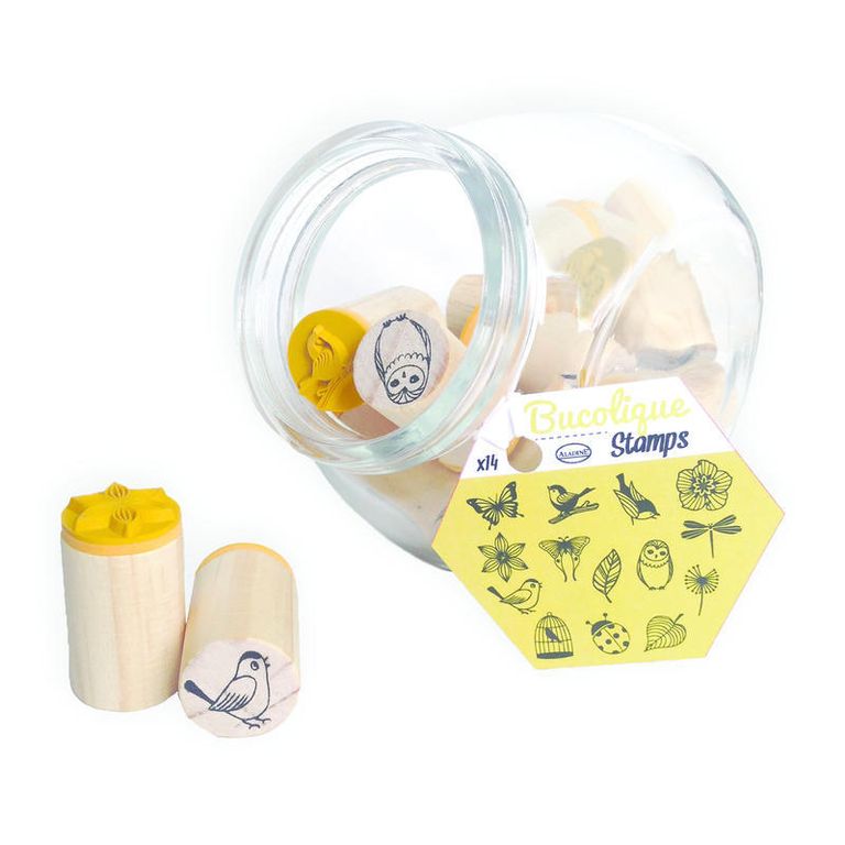 Diářová razítka Aladine Stampo Bocal 14 ks - Ptáčci kytičky Aladine