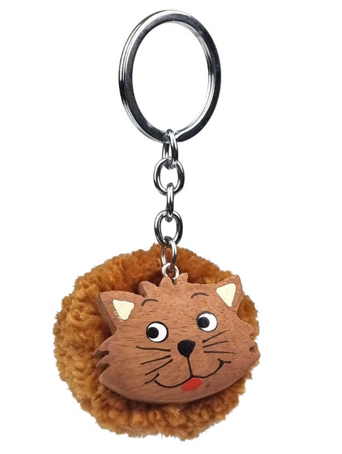 Obrázek produktu: Dřevěná klíčenka - pompon Kočka