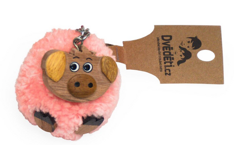Obrázek produktu: Dřevěná klíčenka - pompon Prase
