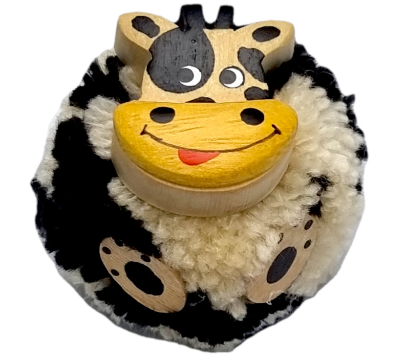 Dřevěná magnetka velká - pompon Kráva