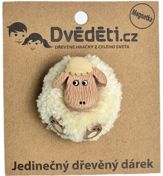 Levně Dřevěná magnetka velká - pompon Ovce
