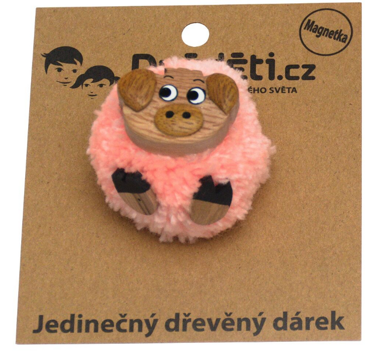 Levně Dřevěná magnetka velká - pompon Prase