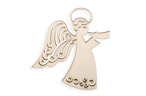 Obrázek produktu: Dřevěná ozdoba andílek s trubkou 96x71mm, Balení 1ks