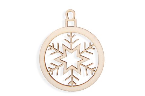 Obrázek produktu: Dřevěná ozdoba koule s vločkou 71x56mm, Balení 1ks