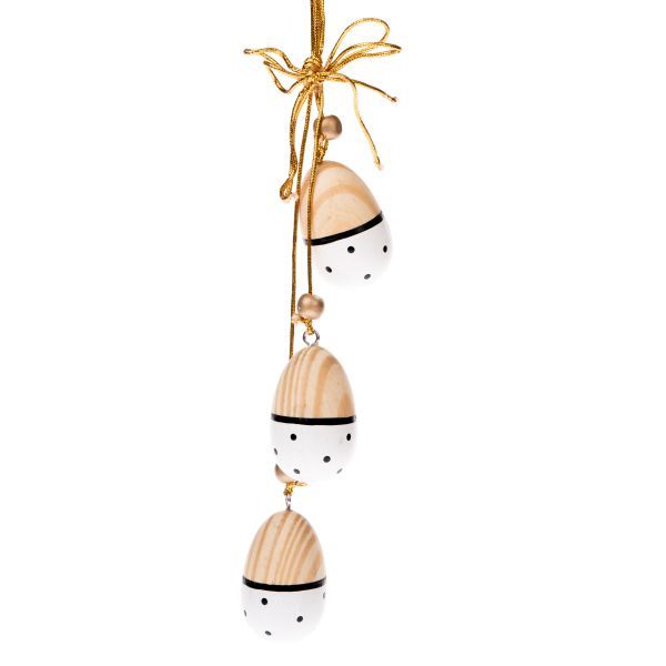 Dřevěná závěsná vajíčka - sada 3ks, dřevo/bílá