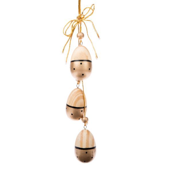 Dřevěná závěsná vajíčka - sada 3ks, dřevo/zlatá