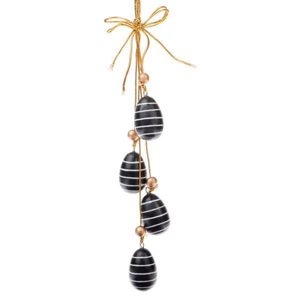 Dřevěná závěsná vajíčka - sada 4ks, proužek/černá