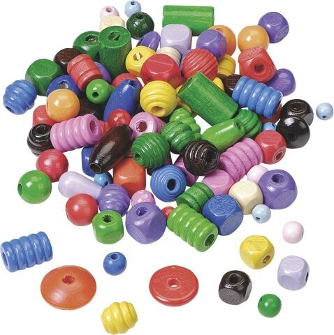 Dřevěné korálky, mix barev a tvarů (150 g)