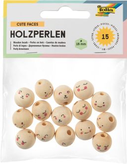 Obrázek produktu: Dřevěné korálky - obličeje - 15 ks