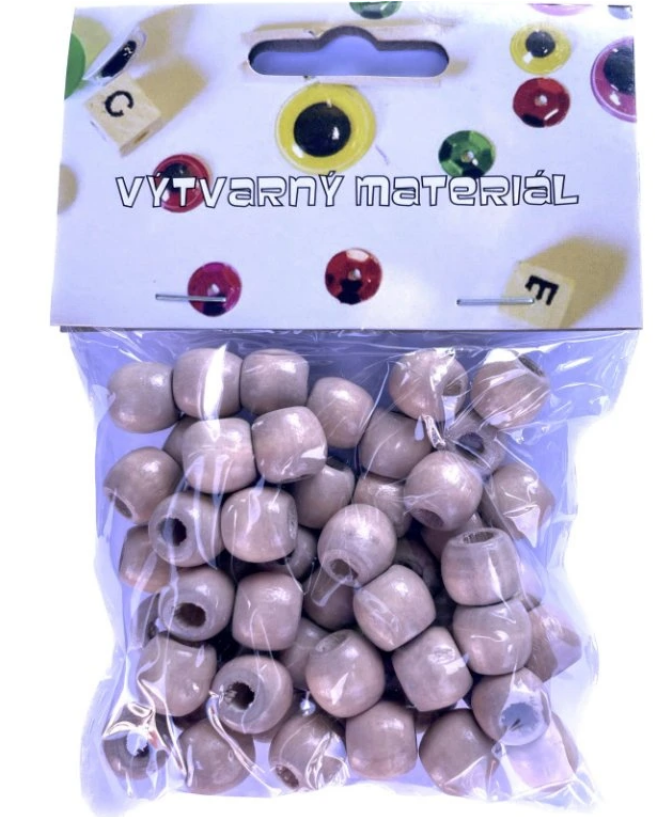 Dřevěné korálky přírodní, kulaté, 55ks, průměr cca 1 cm