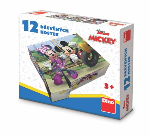 Dřevěné kostky Mickey Mouse, 12 kostek