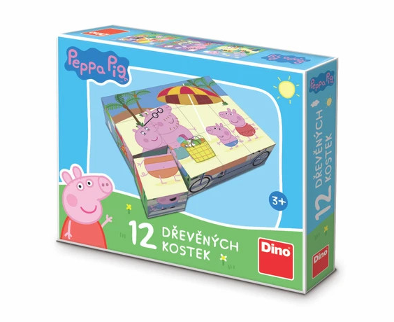 Dřevěné kostky Prasátko PEPPA PIG, 12 kostek