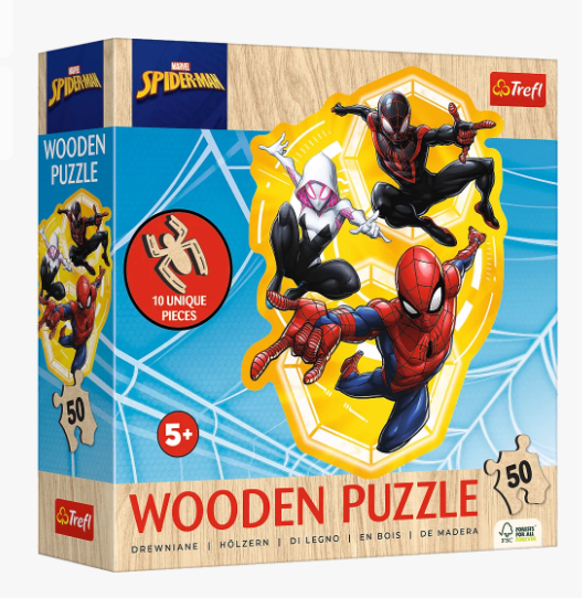 TREFL Dřevěné obrysové puzzle Spiderman: Připraven do akce 50 dílků