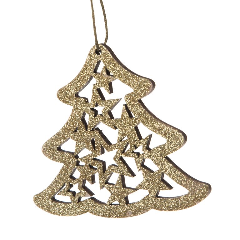 Dřevěný závěsný stromek, zlatý
