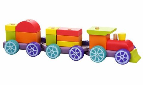 Obrázek produktu: Duhový vláček s dvěma vagony - dřevěná skládačka 15 dílů