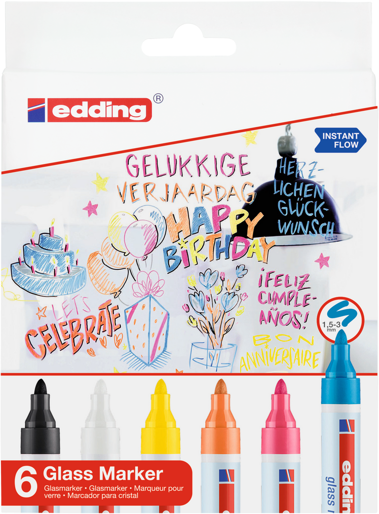 Sada popisovačů Edding 95/6 na sklo a skleněné tabule sada 6 barev