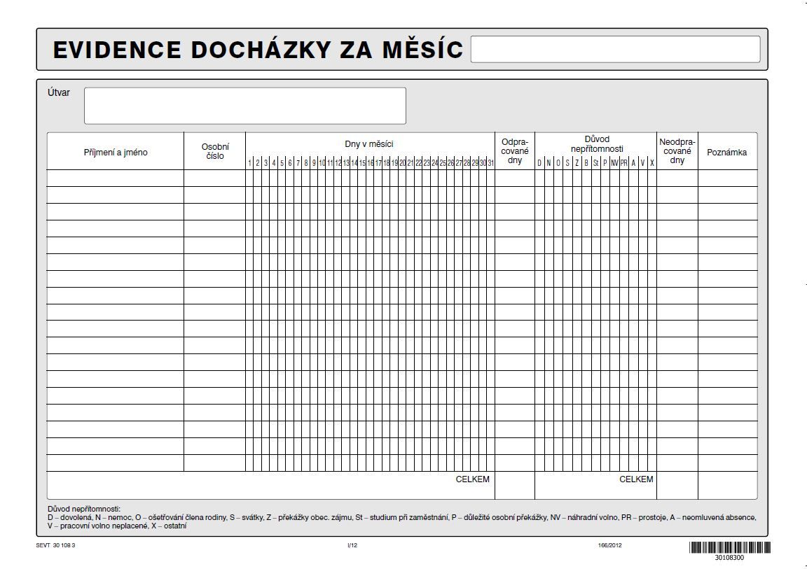 Evidence docházky A4