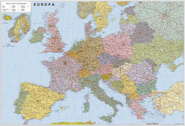 Evropa silniční - politické rozdělení -2A0- 1:2 835 000 - nástěnná mapa /ZES/