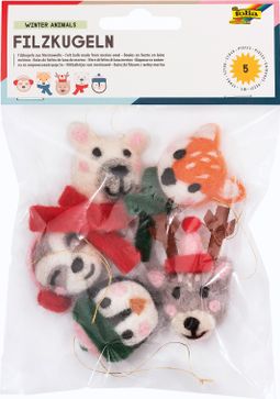 Obrázek produktu: Filcová zvířátka - bambulky - z merino vlny - zimní set