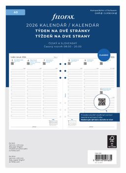 Obrázek produktu: Filofax Náplň 2026 pro diář A5 týdenní česká
