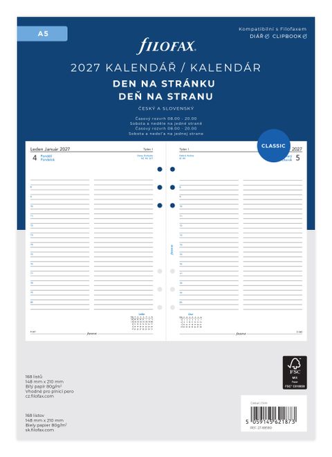 Obrázek produktu: Filofax Náplň 2027 pro diář A5 denní česká
