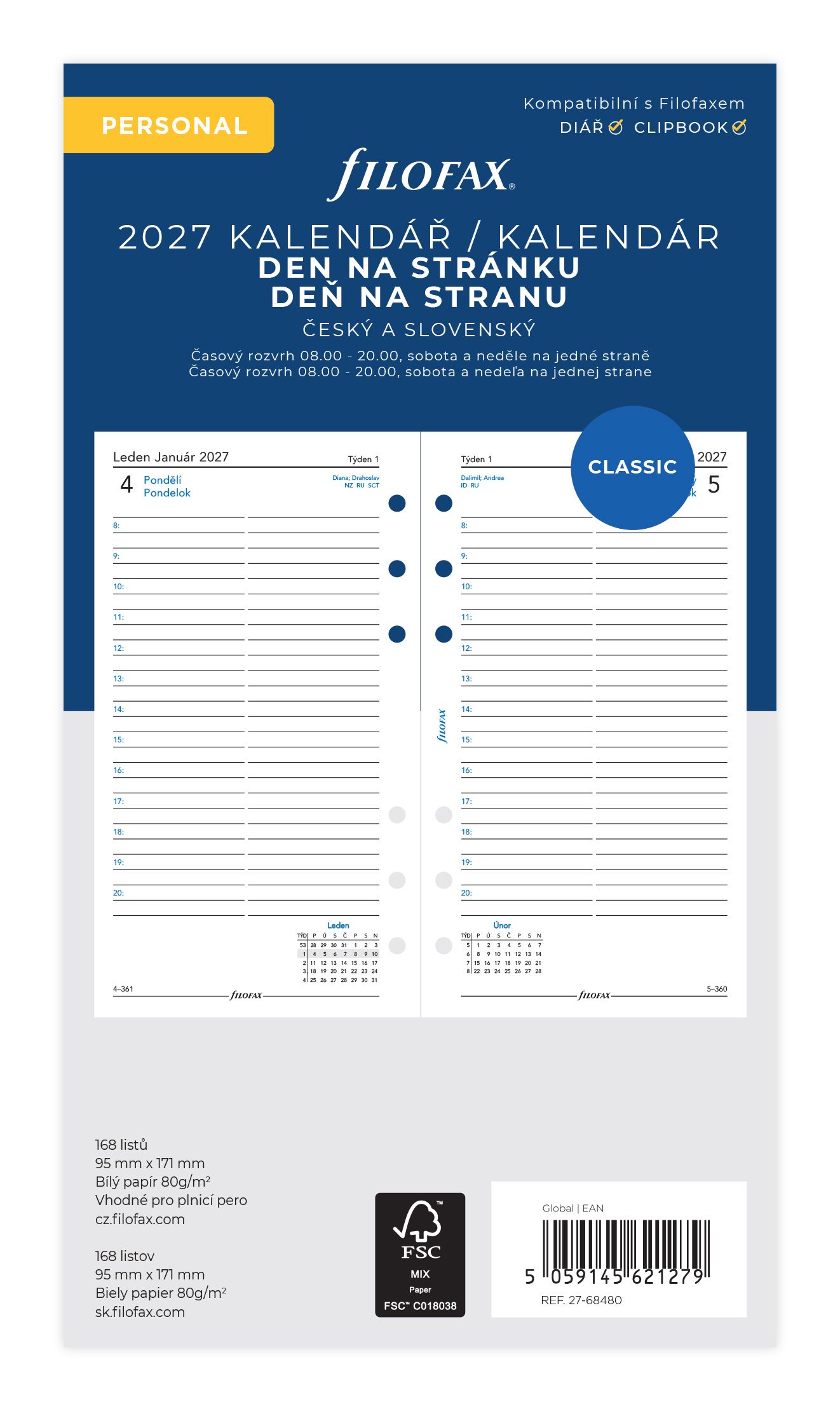 Filofax Náplň 2027 pro osobní diář denní česká