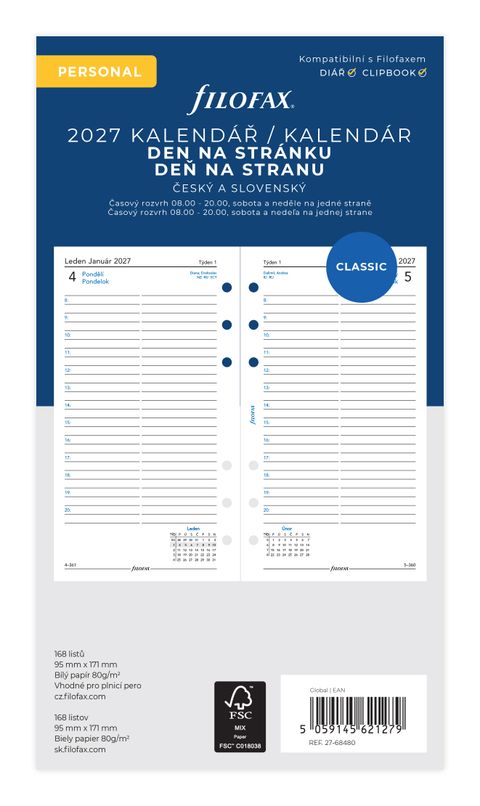 Obrázek produktu: Filofax Náplň 2027 pro osobní diář denní česká