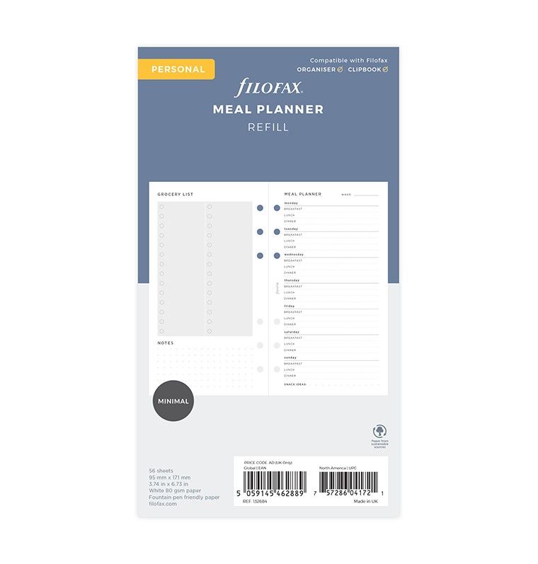 Plánování jídla náplň osobních diářů Filofax