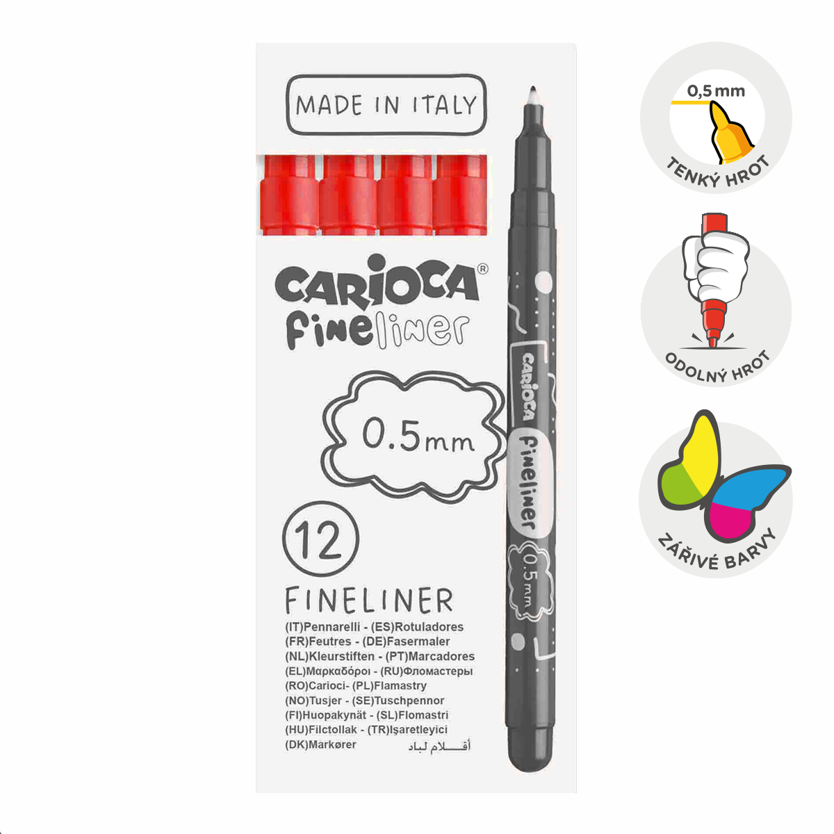 Fineliner Carioca 0,5 mm - 1 ks, červený