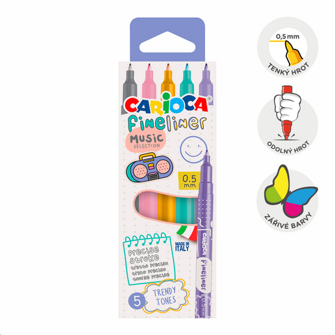 Obrázek produktu: Fineliner Carioca 0,5 mm - sada 5 ks Music - pastelové barvy