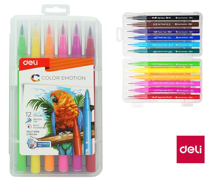 Fixy štětečkové DELI 12 barev Color Emotion