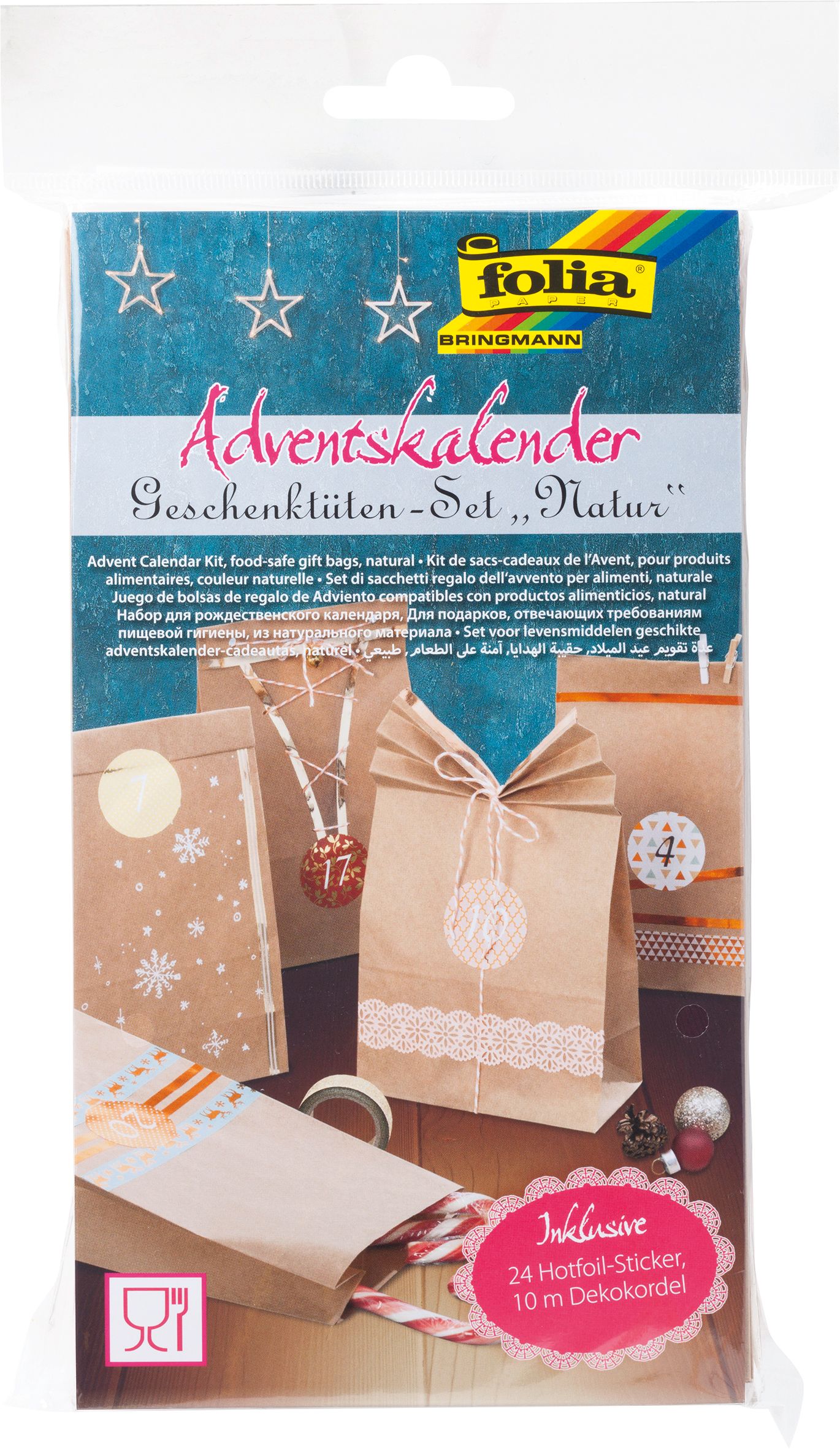 Folia Adventní kalendář - dárkové papírové tašky, přírodní