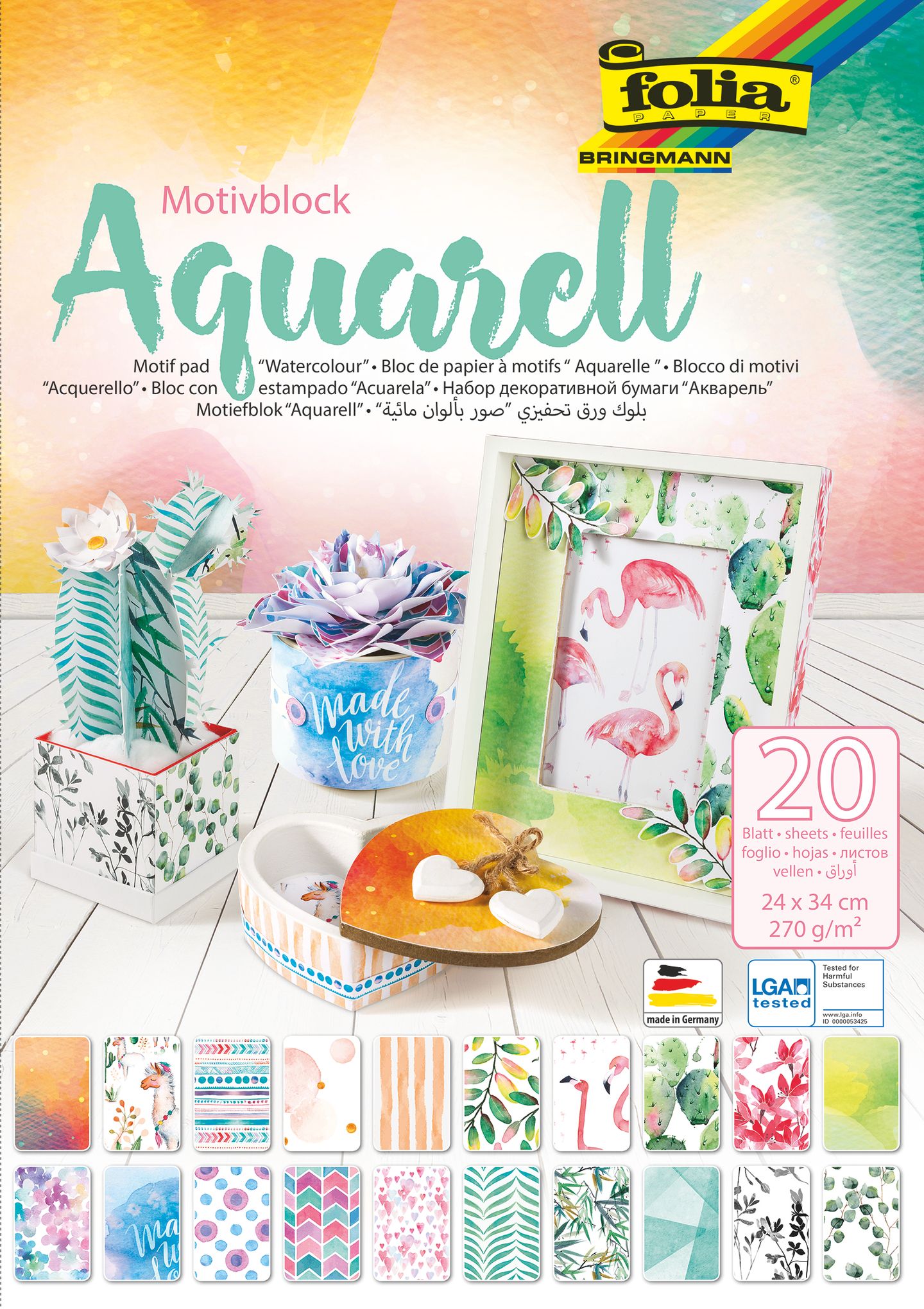 Folia Blok barevných papírů 24 × 34 cm AQUARELL