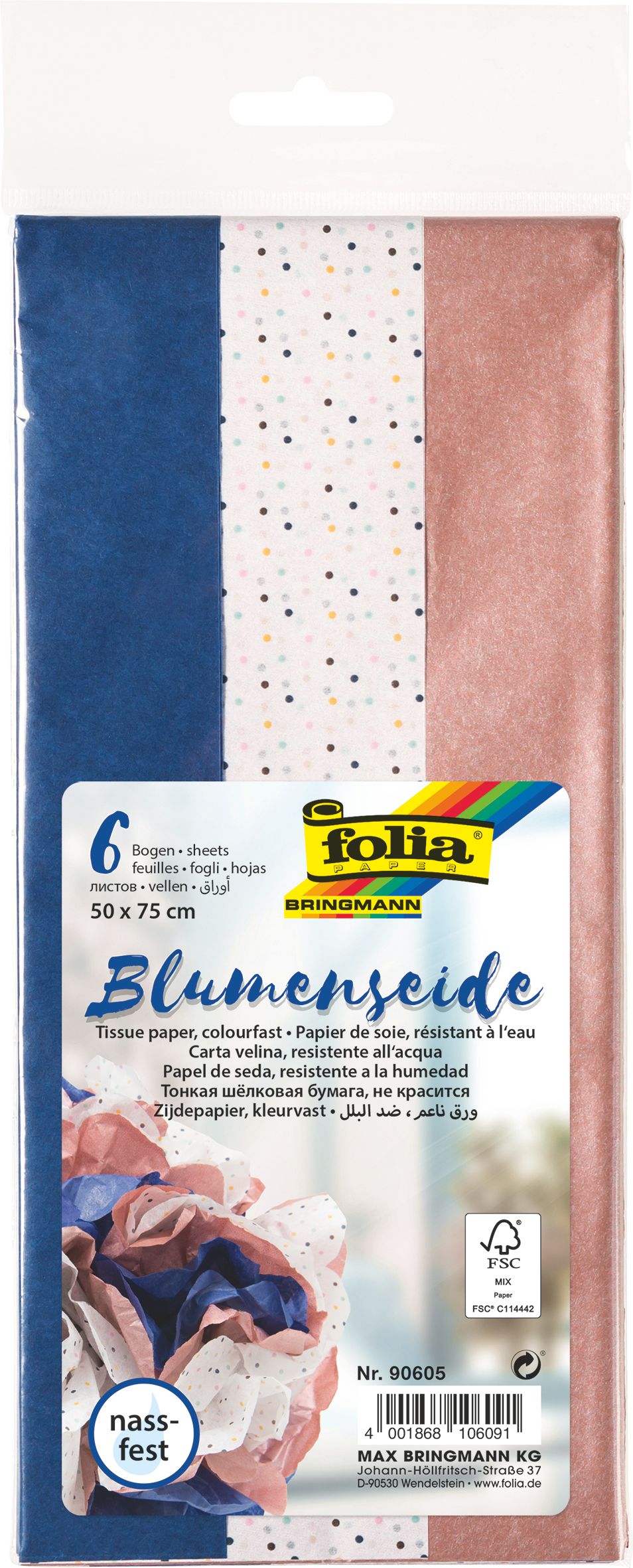 Folia hedvábný papír - modrý mix, 17 g/m2